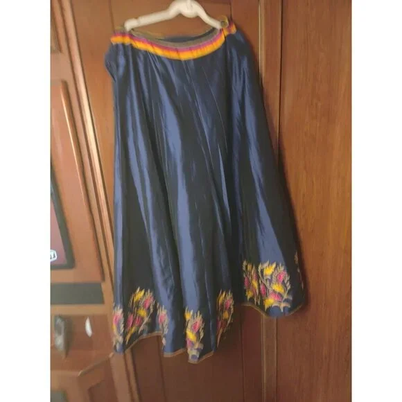 UNIQUE Cultural Skirt Blue Colorful Flowing - Picture 1 of 4